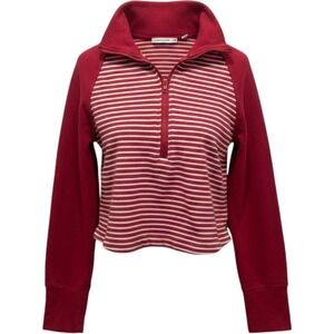 Pilcro Quarter Zip Pullover Women Medium White Striped Cropped Raglan Sweatshirt